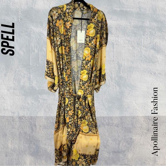 SPELL GYPSY COLLECTIVE HIBISCUS LANE MAXI ROBE IN LICORICE NWT M/L RARE - Picture 6 of 9